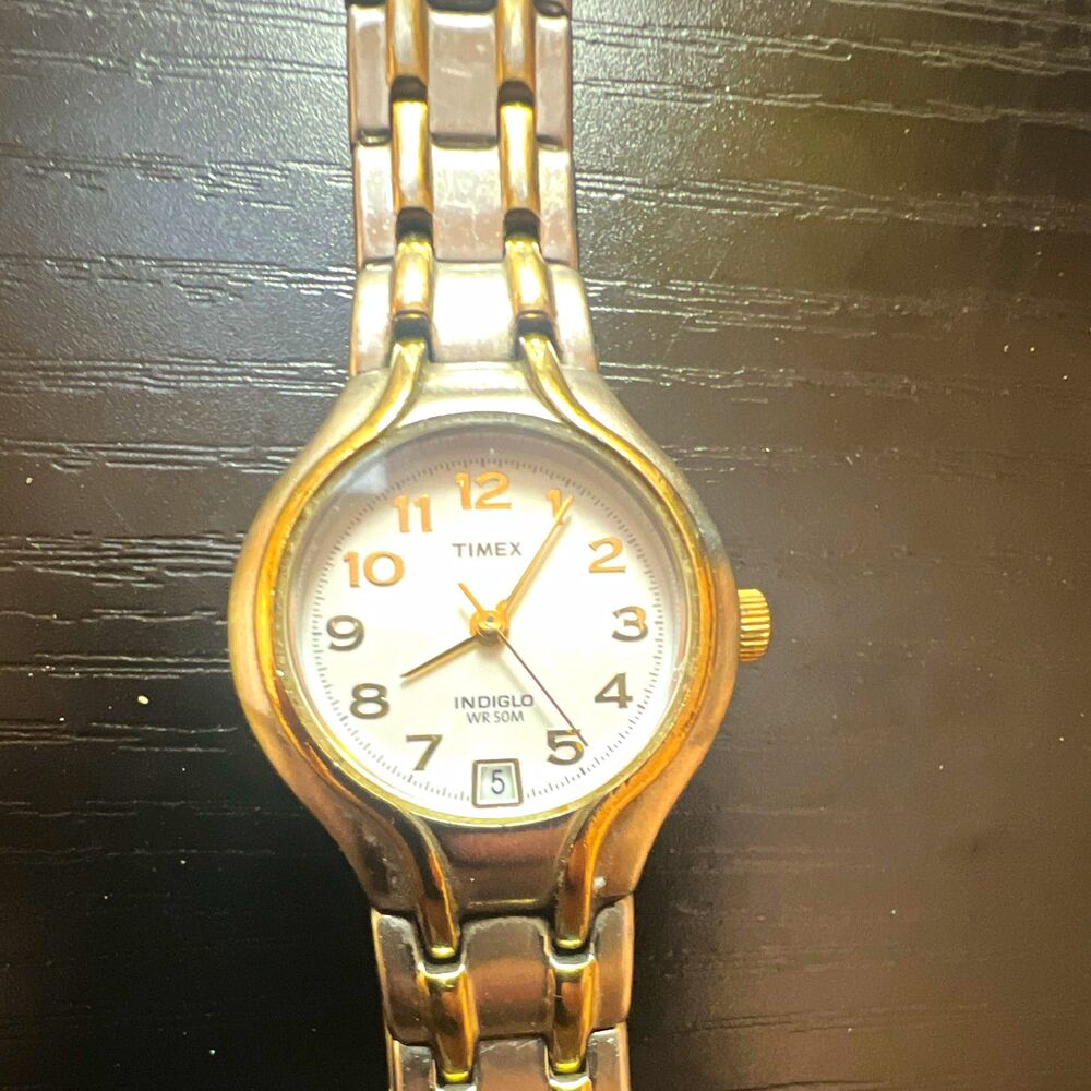 Timex Indiglo Women Quartz Analog Two-Tone Steel Bracelet White Dial Date